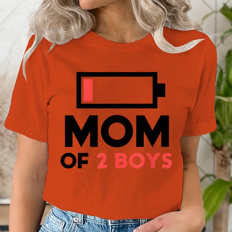 Women Clothing Graphic Mom of 2 Boys Print T Shirt Short Sleeve Ladies Mama Print Clothes Lady Tees Tops Female Womens T Shirt