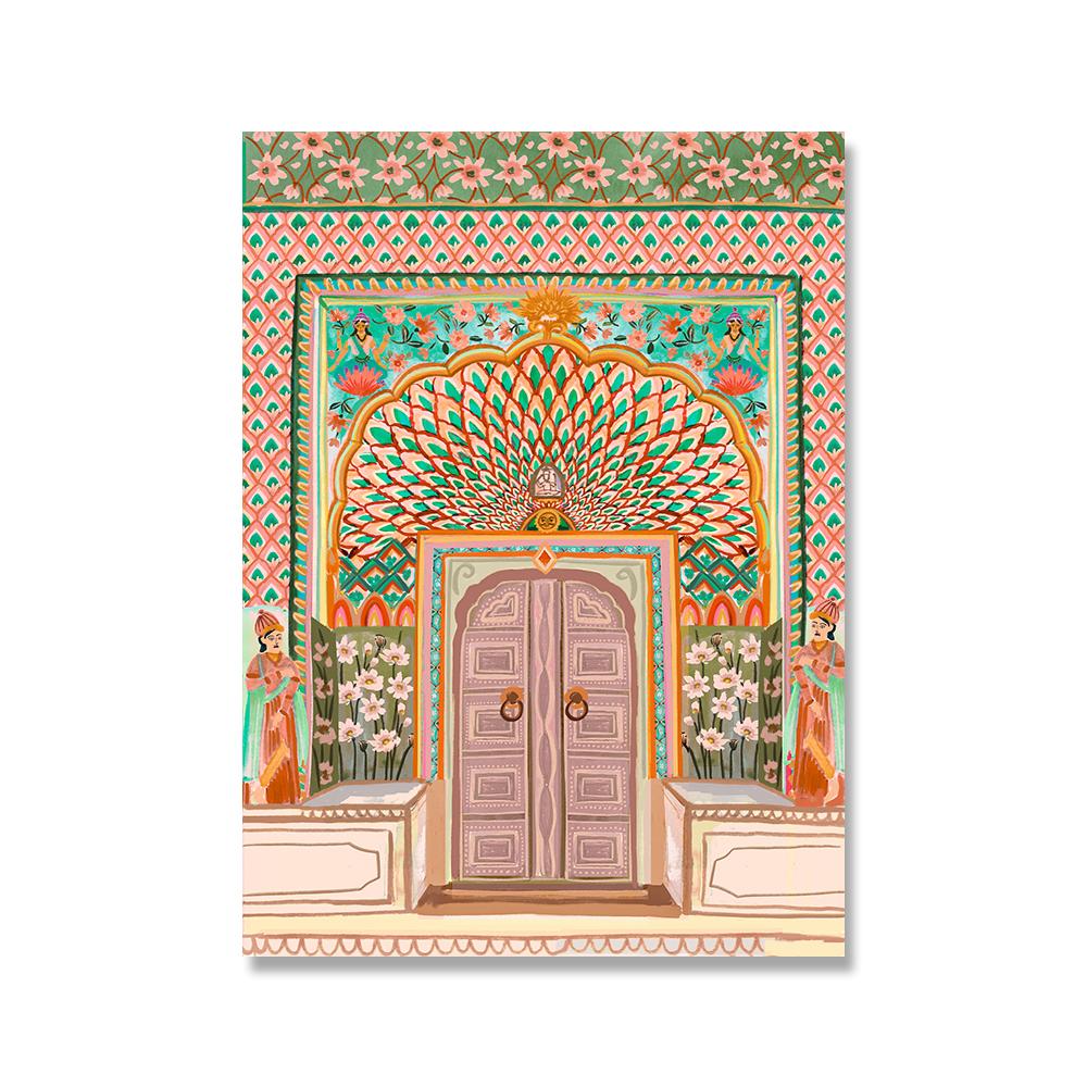 Vintage Watercolor Moroccan Porch Architecture Wall Art Canvas Painting Living Room Home Decor Pictures Posters and Prints