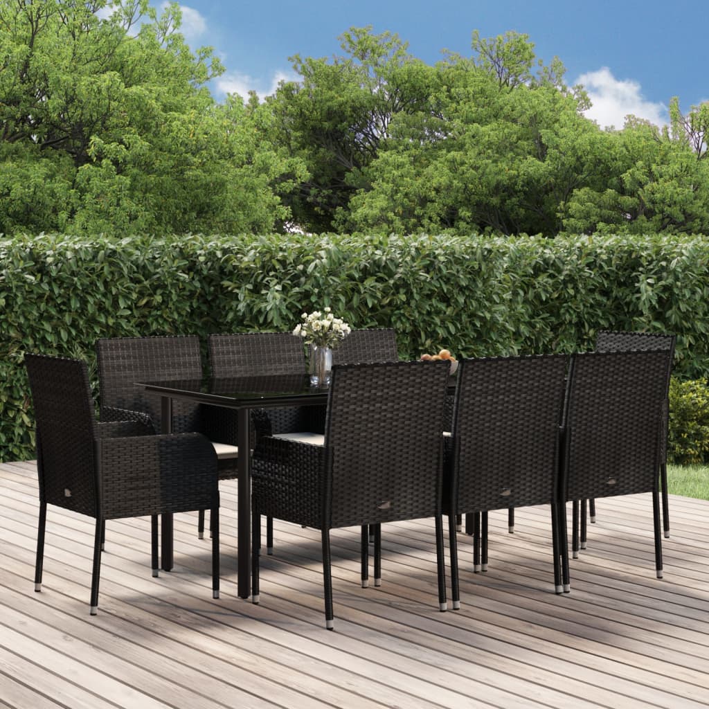 Vidaxl 9-Cz. Garden Furniture Set With Cushions, Black PE Rattan