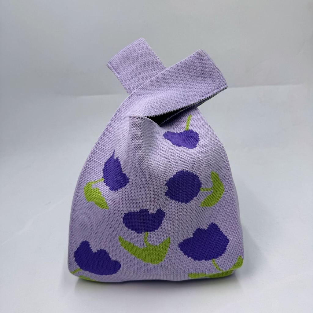 Women's Knot Wrist Bag Handmade Knitted Bag Portable Mini Striped Tote Bucket Phone Bags Large Capacity Autumn Winter Handbags