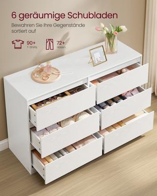 KAILYN Collection - Chest of Drawers for Bedroom, Storage Organiser Unit with 6 Drawers, 40 X 119.4 X 75 Cm, Modern Style, Snow White