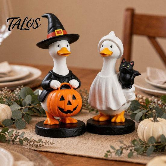 Talos Halloween Gås Figur, Heks Hat Harpiks Ornament, Sød Spøgelse Statue til Bordplade Kaminhylde Feriedekoration