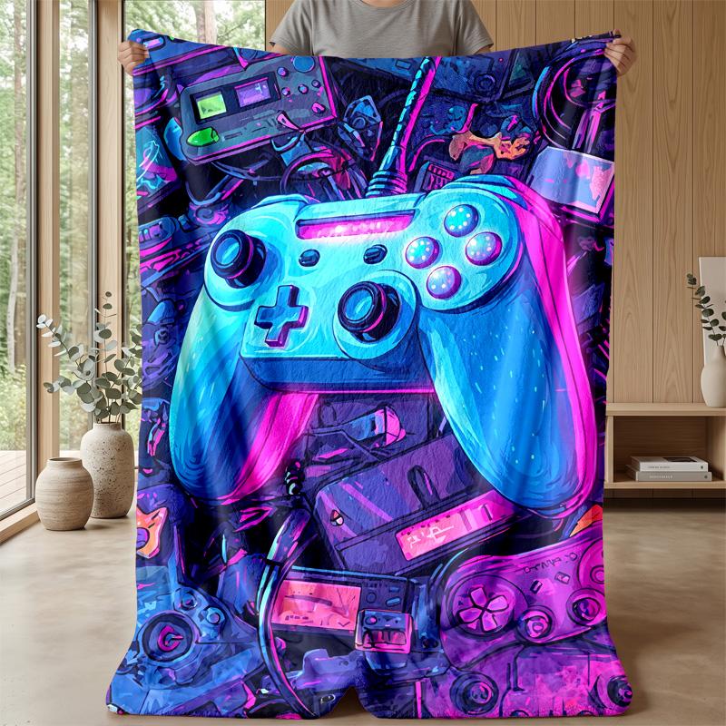 Neon Gaming Controller Theme blanket Lightweight Warm Flannel Blanket Decorative Throw Blanket for Home Decoration