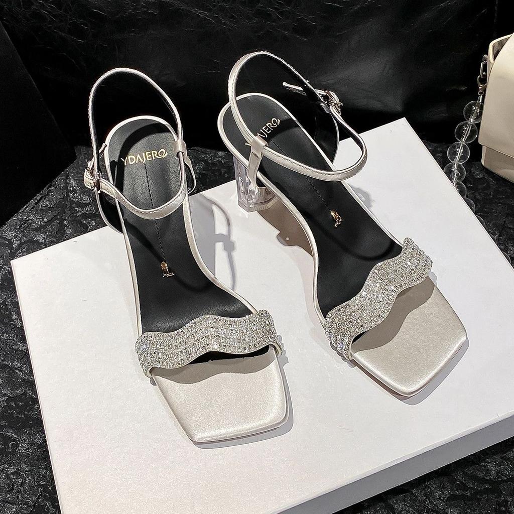 New Summer Style Design High Heels Women's Shoes Square Toe Non Slip Rhinestone Pumps Bling Women Sandals Zapatos Mujer