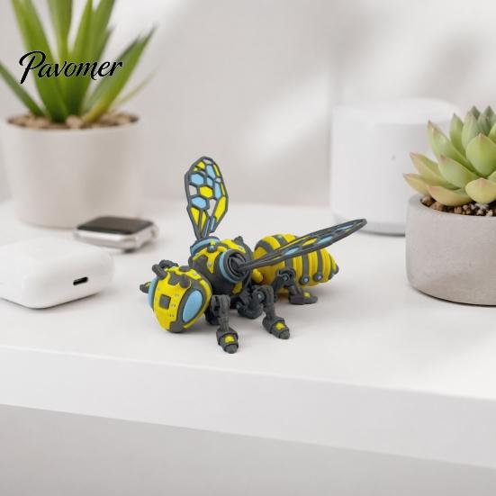 Robot Insect Decoration 3D Printed Mechanical Bee Figurine, Hornet Ornament with Movable Joints, Articulated Wasp Model Fidget Toy, for Home