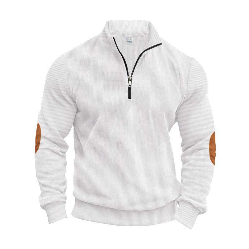 Corduroy Mens Stand Collar Pullover Sweatshirt With Zipper Closure For Casual Fall Wear