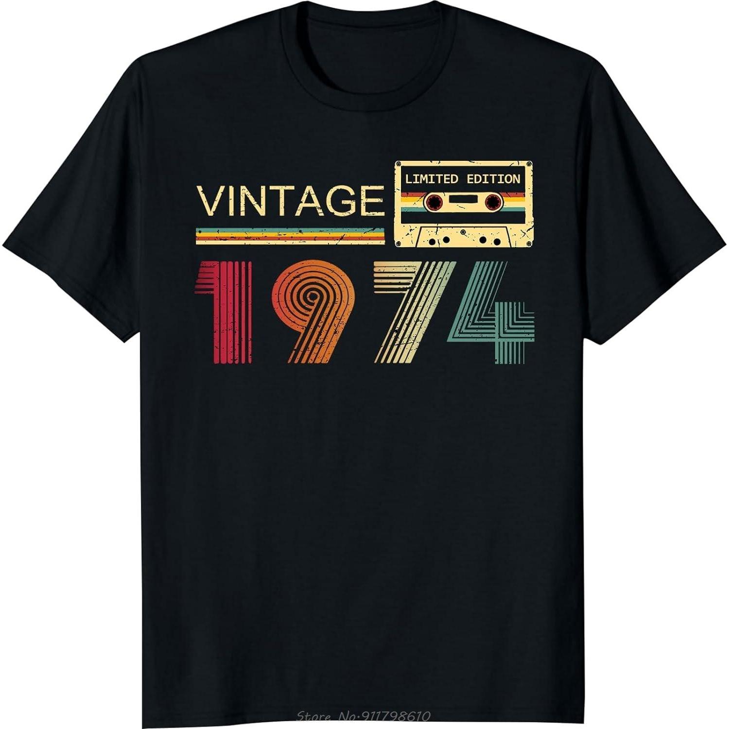 

Birthday Gifts For Husband Friend 1974 Tshirt Vintage 1974 T-Shirt Summer Cotton Tops Tees Fitness T Shirt Clothing Streetwear XXXXXL чорний