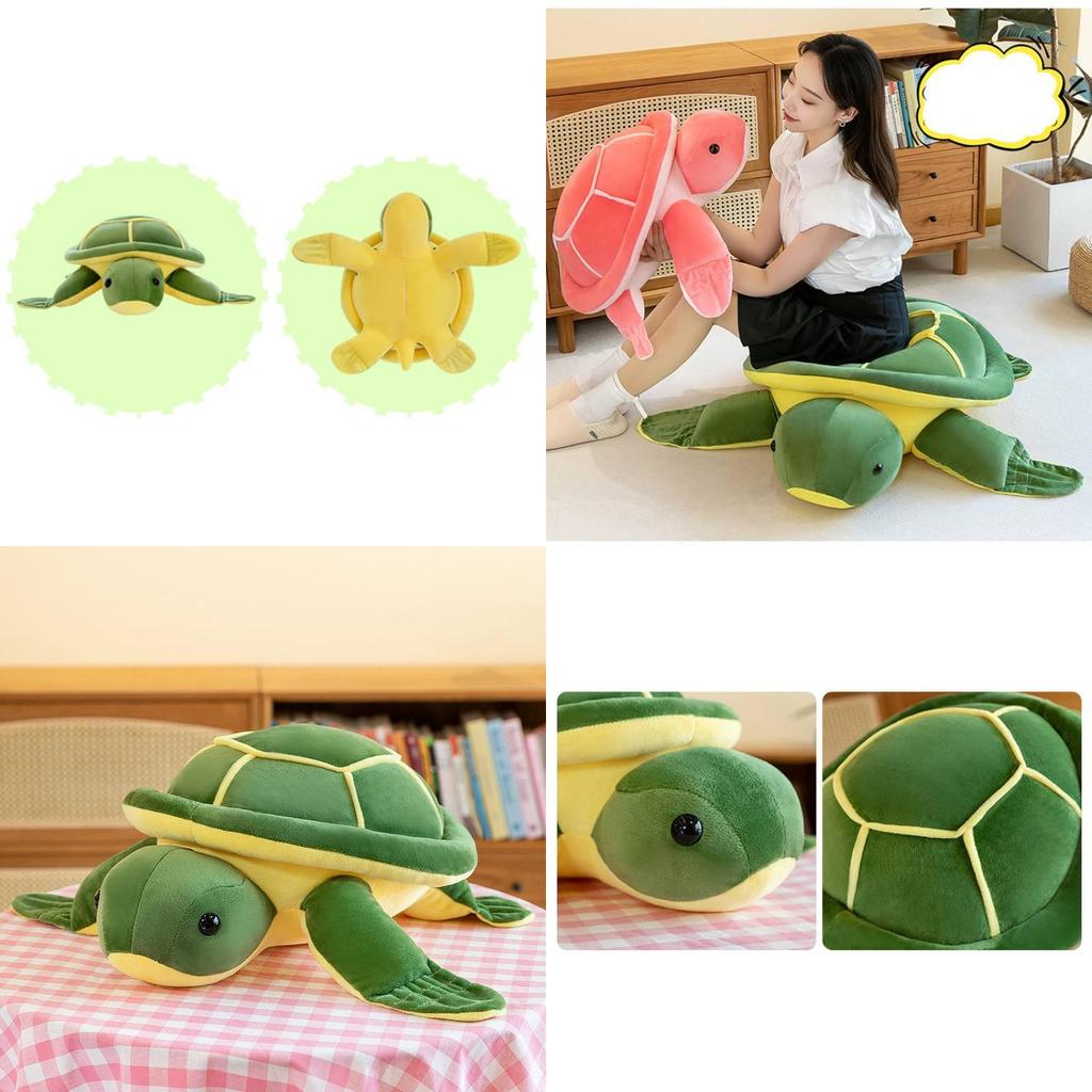 Adorable Green Turtle Plush Pillow Ultra-soft Pp Cotton Stuffed Animal Toy For Kids