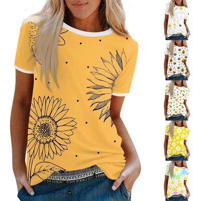 Women's Daily Holiday Printed Short Sleeved Round Neck Shoulder Drop Vintage Short Sleeved Summer Loose Shirt Top