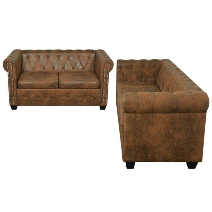 Canapé Chesterfield - vidaXL - 2 et 3 places - Cuir artificiel - Marron - Élégance Chic