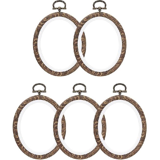 PATIKIL 6x4.7inch Embroidery Hoops, 5Pieces Imitated Wood Oval Frame Cross Stitch Hoop Ring for Embroidery Art Craft Sewing Ornaments Hanging