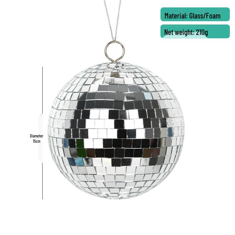 Reflective Glass Disco Ball - Silver Hanging Spherical Party Decor Mirror Ball
