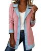 Women's Point Collar Long Sleeve Color Block Jacket Loose Fit Streetwear Denim Patchwork Blazer