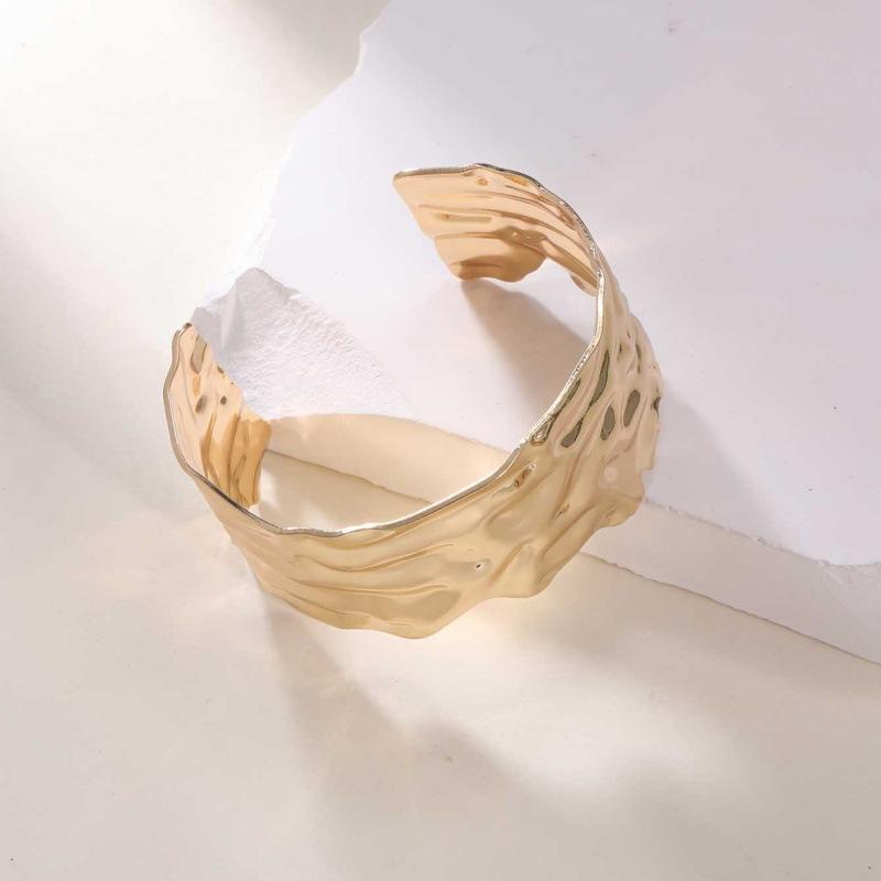 European and American jewelry wide-sided texture open bracelet stainless steel temperament exaggerated metallic women's jewelry