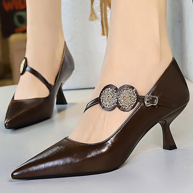 

BIGTREE Shoes Metal Decoration Women Pumps Kitten high heels 6 cm Luxury banquet shoes buckle Women Heels Sexy party shoes 2025 34