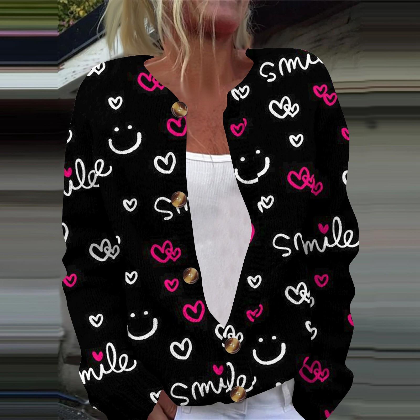 

Жіночий модний в язаний кардиган на гудзиках з принтом до Дня Святого Валентина XXXXXL чорний