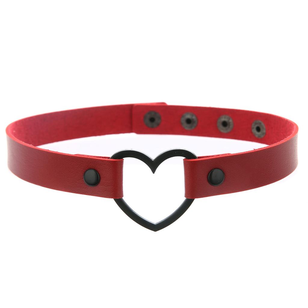 Goth Leather Heart Choker Necklace for Women Girls Adjustable Punk Collar Necklace Kawaii Cute Jewelry