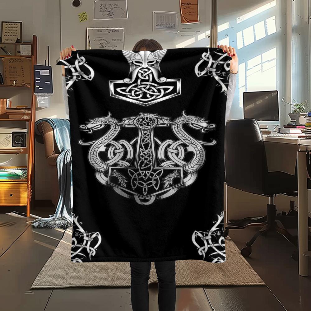 1Pc Viking Symbol Print Flannel Blanket, High Quality Comfortable for All Seasons, Home Decor, Warmth and Comfort, Perfect for Gifts