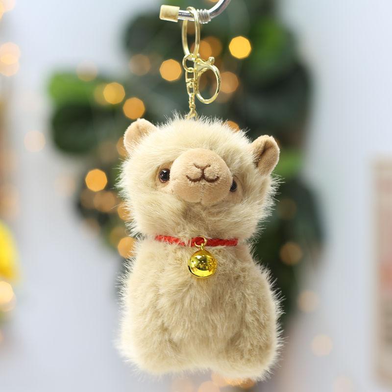 Fluffy Plush Alpaca Keychain with Vibrant Colorful Bells Cute Charm for Backpack Car Key Pendant