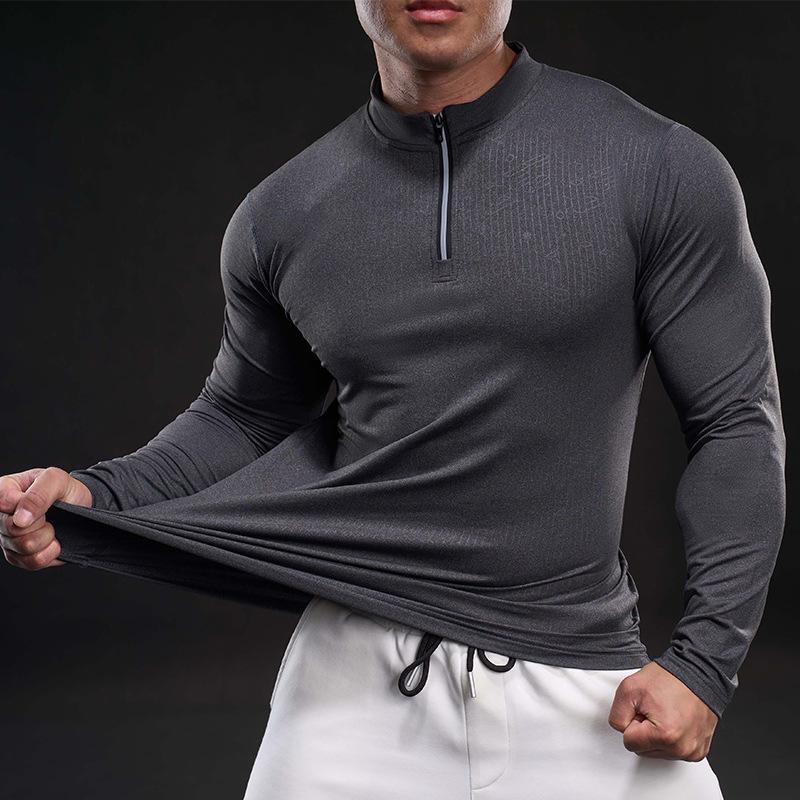 

Мужская футболка с длинным рукавом для бега и упражнений, быстросохнущая, тонкая, быстросохнущая одежда, круглый вырез, цветная блокировка, эластичная футболка из ледяного шелка XXXL серый