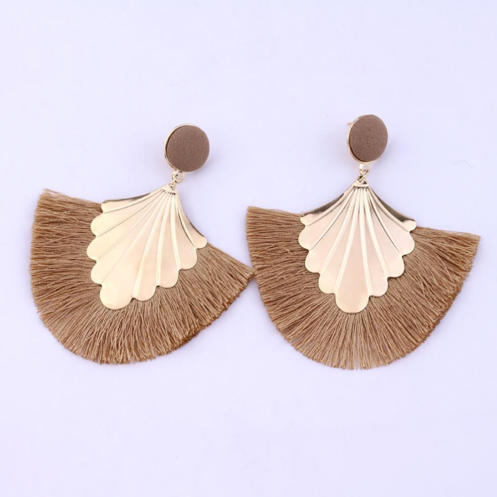 Stylish Bohemia Beach Party Fringed Fan Shape Dangle Women Stud Earrings Jewelry Gift