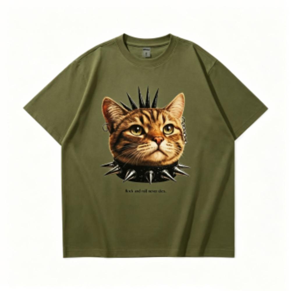 Summer 15 Colors Funny Punk Cat Print Women's T-Shirts Fashion Street Short-Sleeve Outdoor Casual Tops for Men's and Women's Tees Top