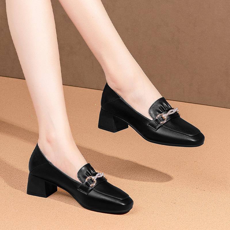 

Женские туфли-лодочки, модные, классические, из мягкой кожи, на толстом высоком каблуке, с квадратным носком, белые, черные, свадебные туфли, элегантные, удобные 36(Foot23cm)