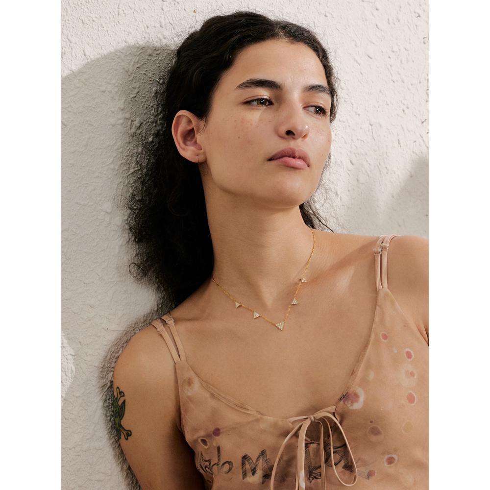 Yhpup Delicate Cubic Zirconia Triangle Drop Necklace Exquisite 18K Golden Plated Stainless Steel Collarbone Chain Jewelry