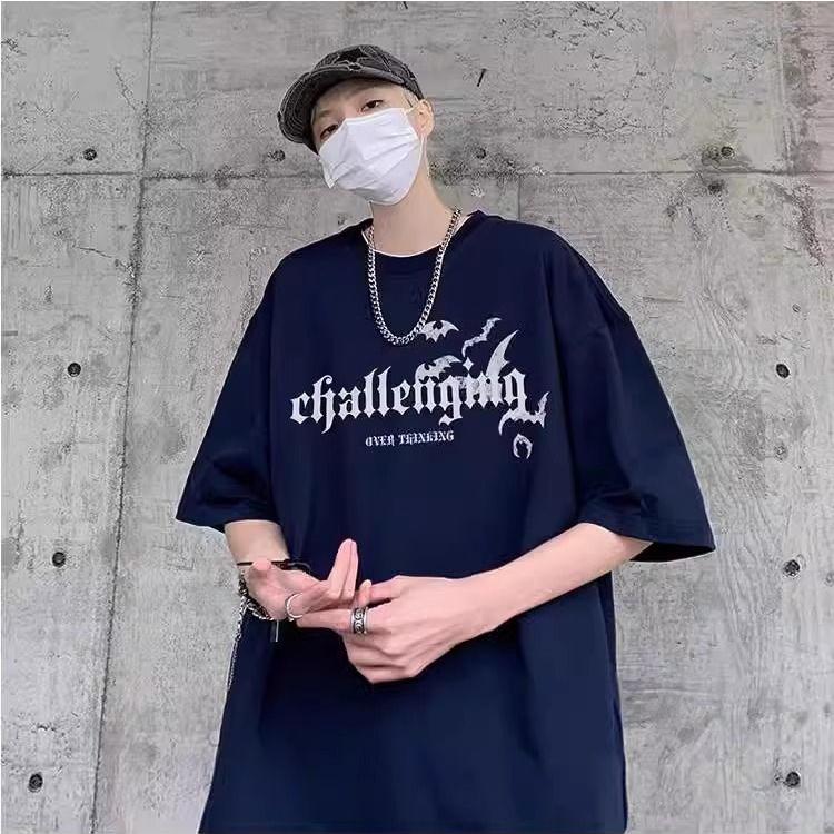 Summer Pure Cotton Men's Vintage Letter Print T Shirt Harajuku O-neck Oversized Casual Y2K Tops Men T-shirts Black White Male Hip Hop Streetwear