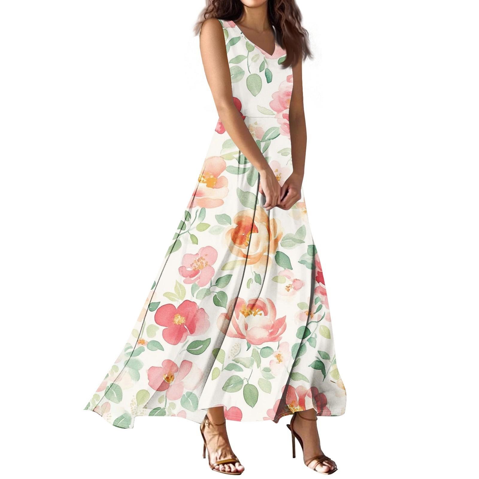 

Женское летнее повседневное модное платье с принтом, платье без рукавов с V-образным вырезом S