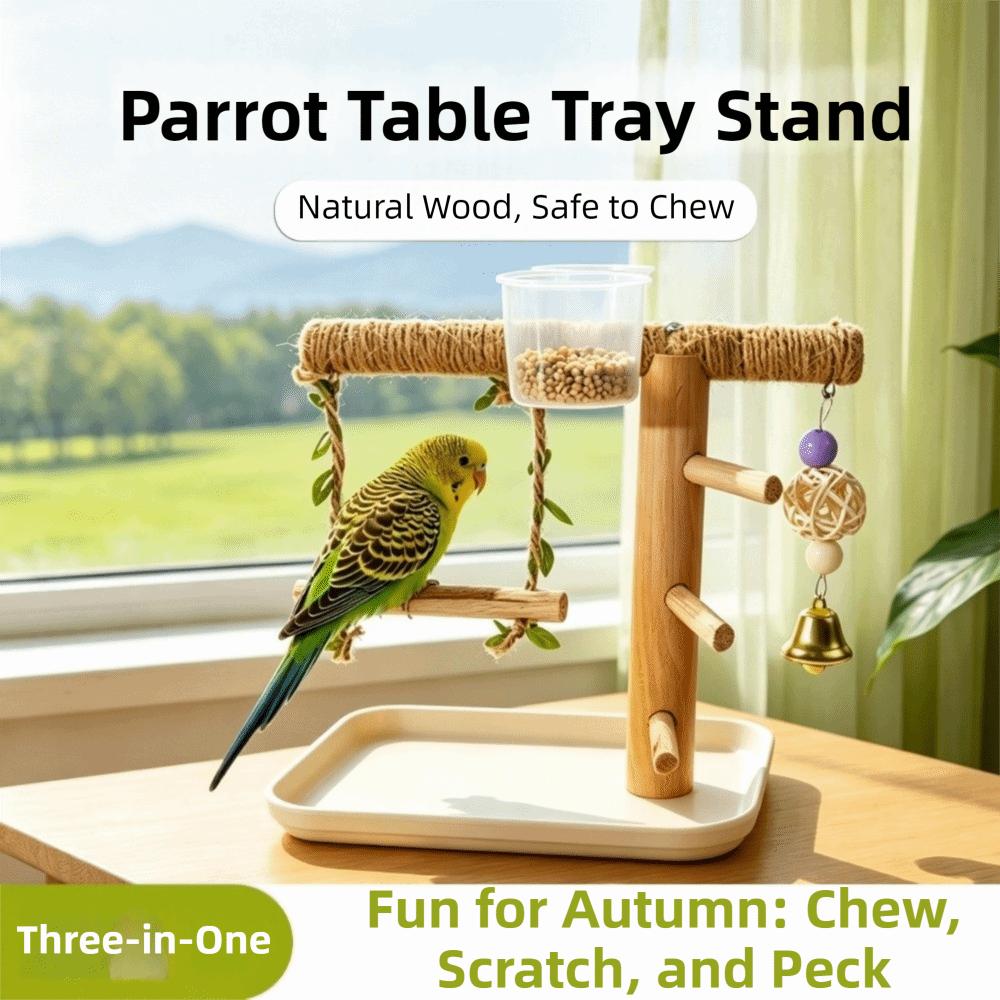 Durable Parrot Tray Rack Wooden Bird Platform Food Box Bird Feeding Station Rack Training Tool