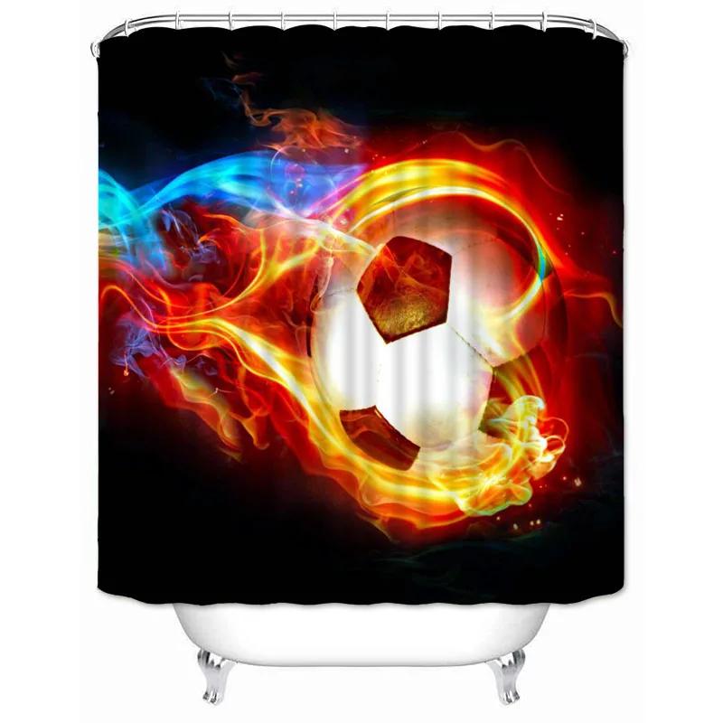 Soccer Shower Curtain Football Sports Theme Waterproof Bathroom Polyester Fabric Bathtub Curtain with Hooks for Home Decoration