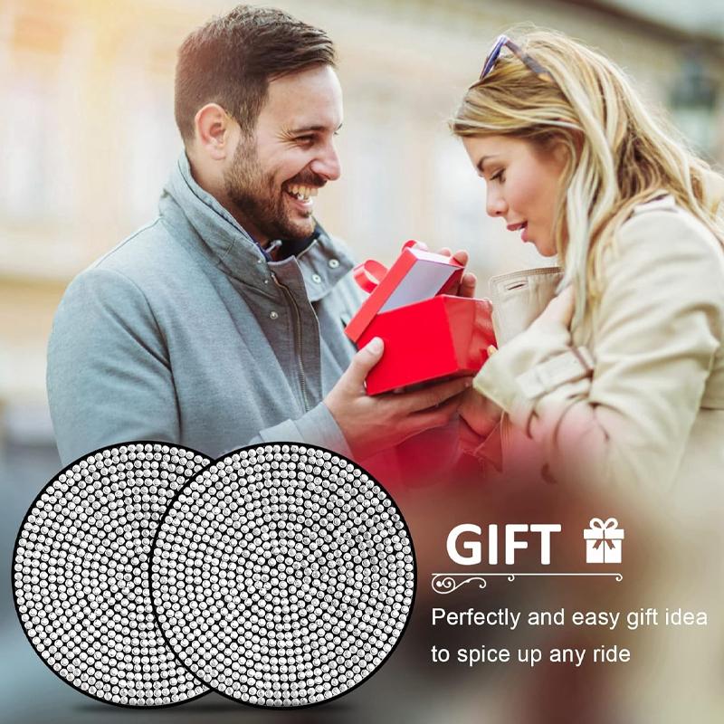 2pcs Bling Rhinestone Car Cup Holder Coaster Anti-Slip Crystal Insert Mat for Auto Interior Decoration Cup Holders 5
