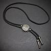 Men's Classical Leather Cord Bolo Tie with Metal Pendant Western Vintage Necktie Shirt Collar Necklace for Festivals