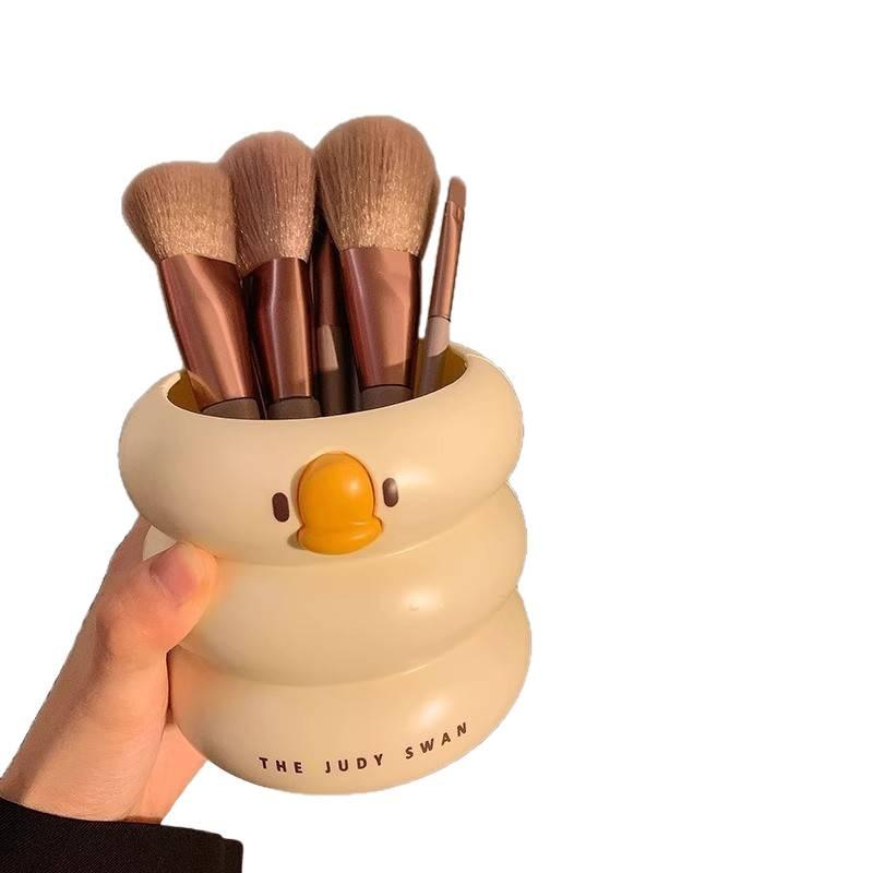 

High Appearance Level Makeup Brush Storage Box Pen Holder Brush Rack Desktop Good Items Storage Tube Mouth Red Cosmetics бежевый