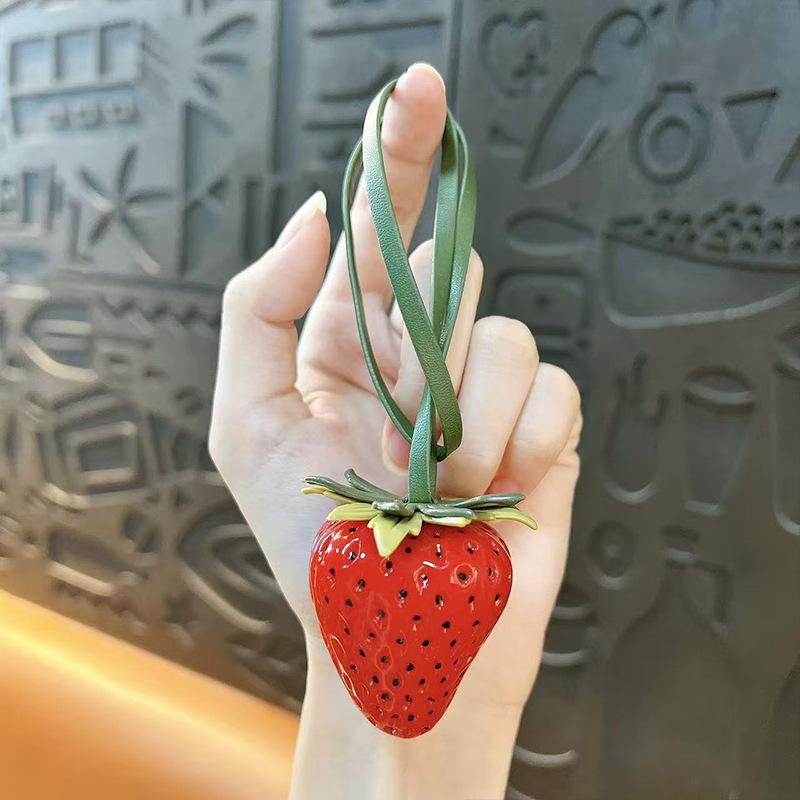 Creative Simulation Strawberry Keychain Women's Bag Pendant Fruit Key Chain Schoolbag Pendant Exquisite Small Gift Wholesale