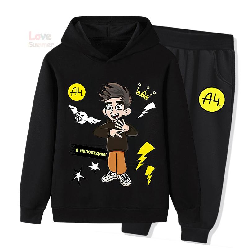 Merch A4 Winter Kinder Sportbekleidung Set Hoodies Jogginghosen Mädchen Junge Kapuzenpullover Kinder Outfit Pullover Hosen Anzug