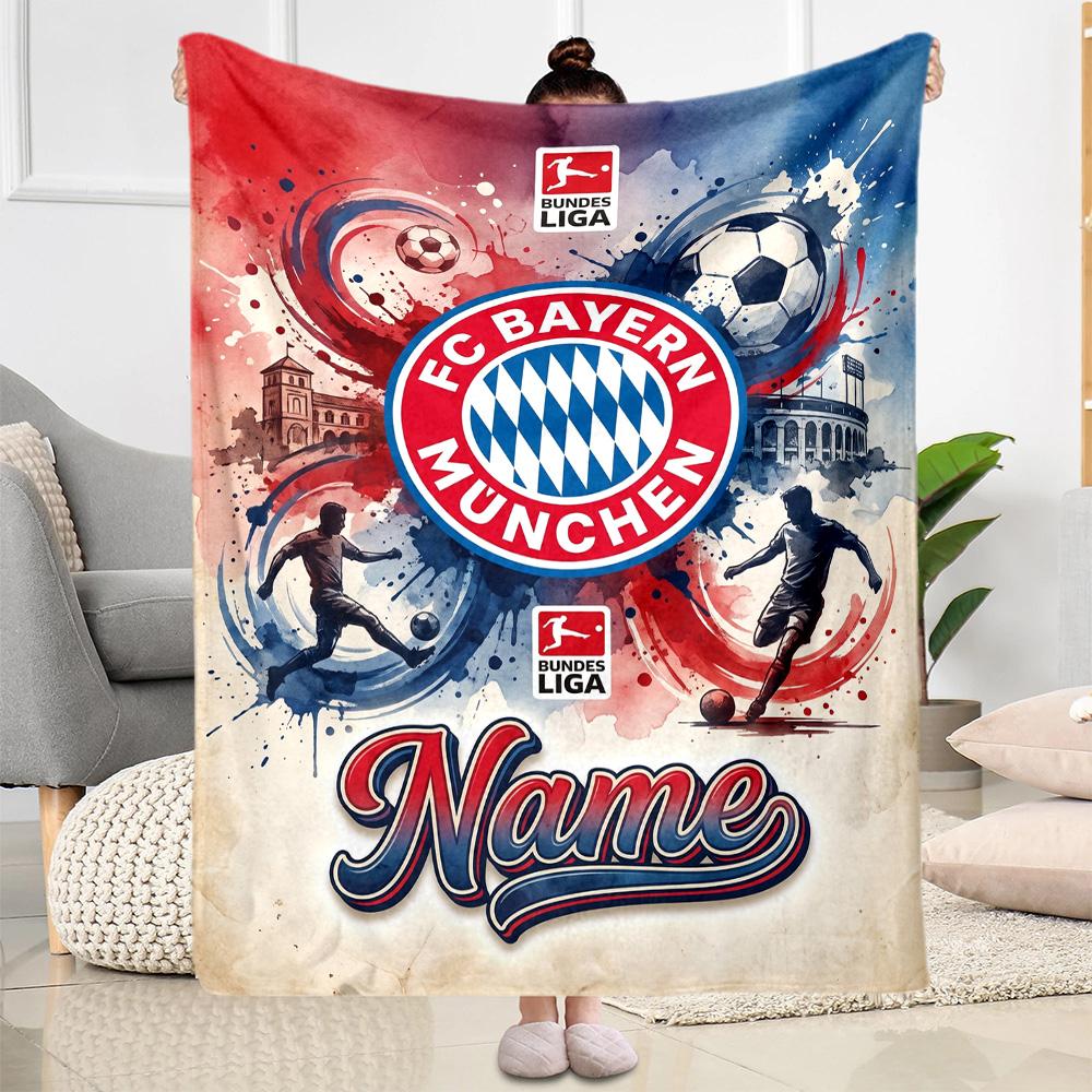 Bayern Munich Soccer Poster Customize Your Name Blanket Cozy Personalized Blanket Comfortable Perfect for Office Chair Bedding Nap Livingroom