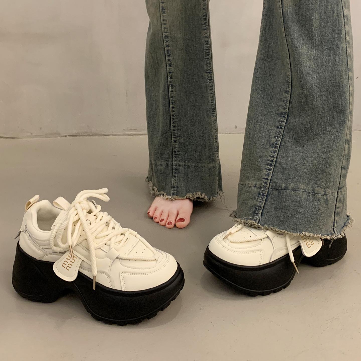 

[Fanfna] European Station platform dad shoes women s height increase 2025 new versatile little white shoes sports and leisure shoes 40 бежевый