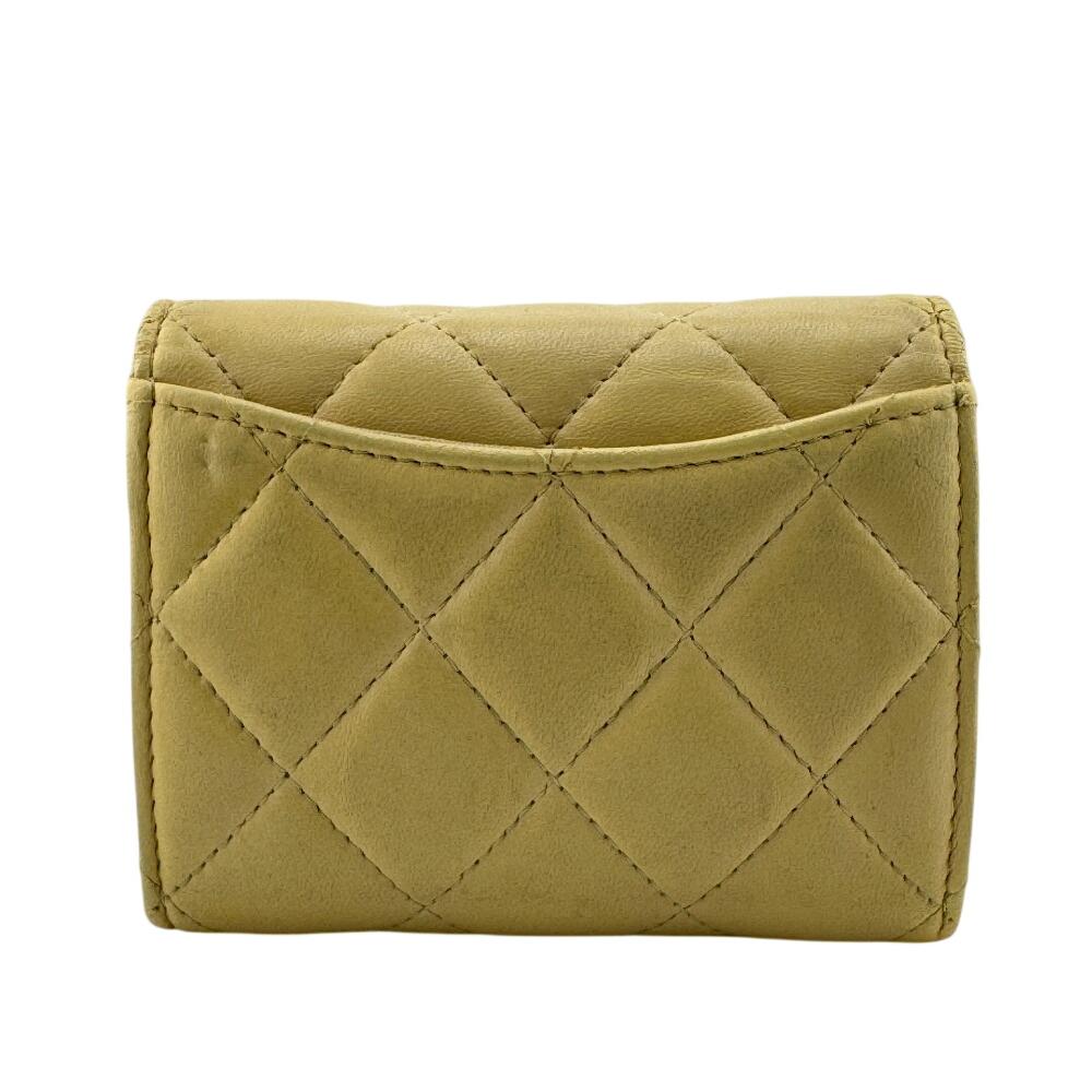 Chanel Compact Wallet Card with Chain Matrasse Lambskin Coin Case Yellow Lambskin Women Used