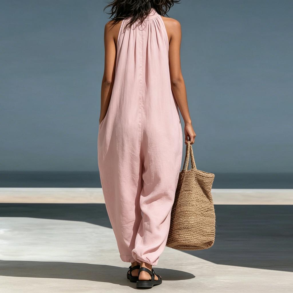 Kurze Overalls für Damen Tiefer V-Ausschnitt Ärmellos Jumpsuit Lockere Passform Arbeits-Overalls Festlich Lässig Sommer-Jumpsuits