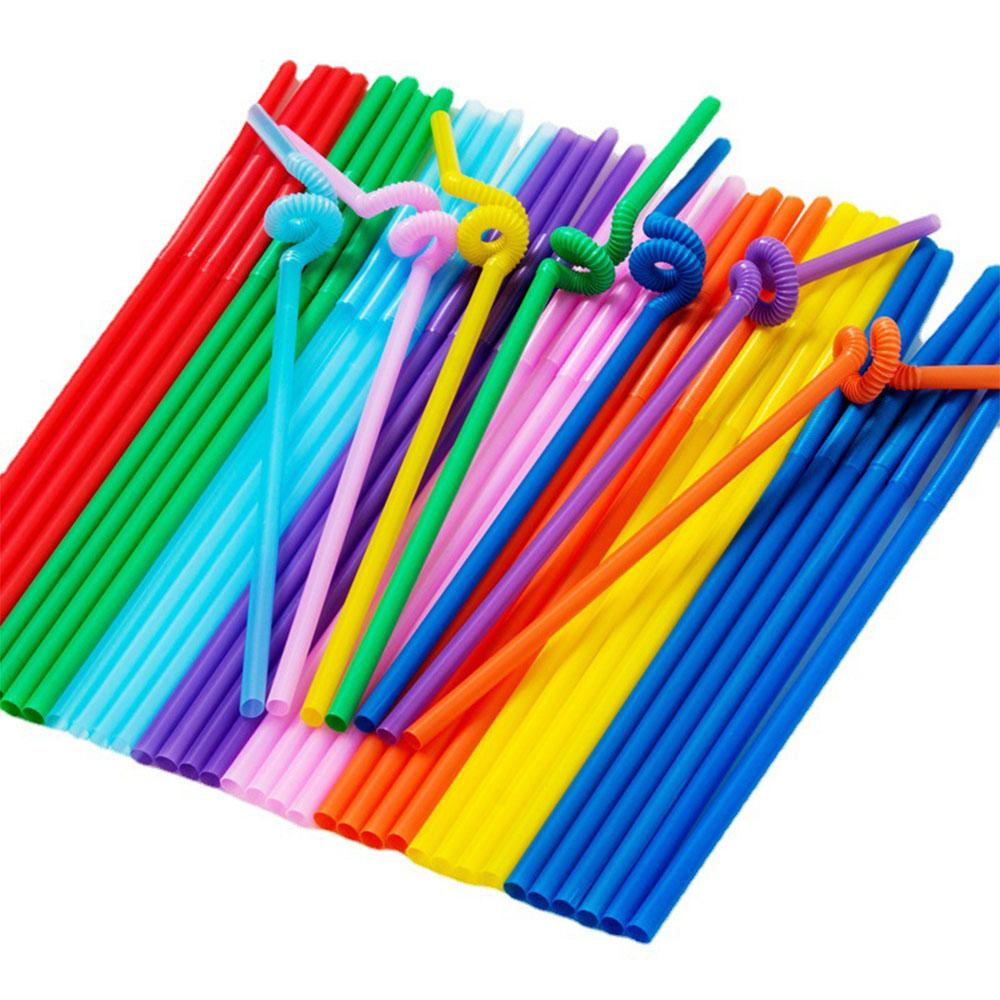 200pcs Flexible Drinking Straw Food Grade Colorful Extra Long Disposabl Straws Cocktail Plastic PP Straws