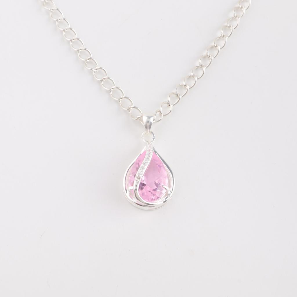 Morganit Edelstein 925 Massivsilber Modeschmuck Zirkon Anhänger Zum Geschenk CZP-7-16