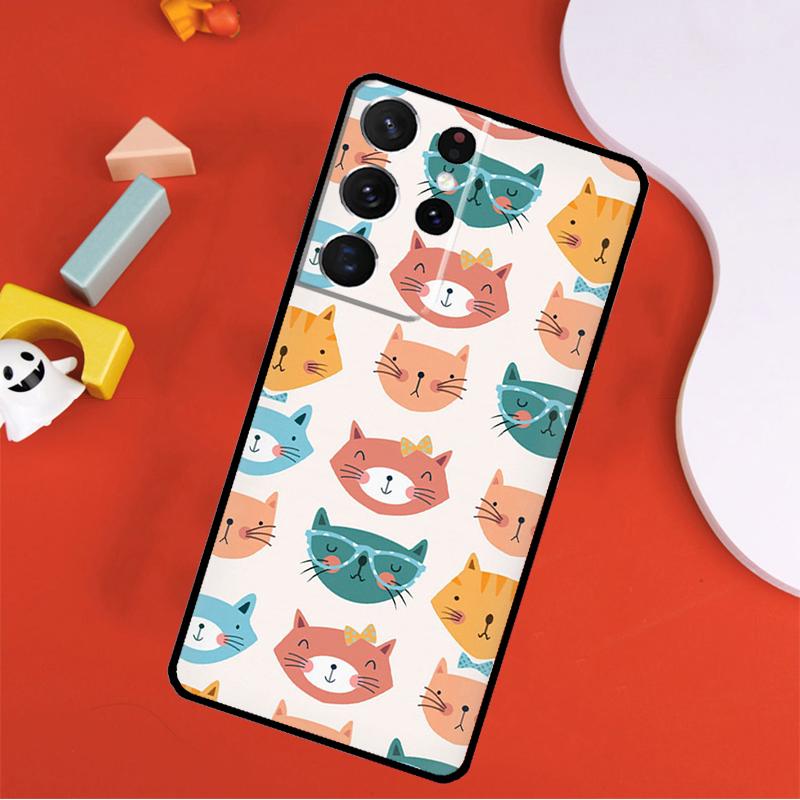 Cute Cat Pattern Kitten Phone Case For Samsung Galaxy S25 Ultra S24 Ultra S9 S10 S20 S21 S22 S24 Plus S23 FE Cover