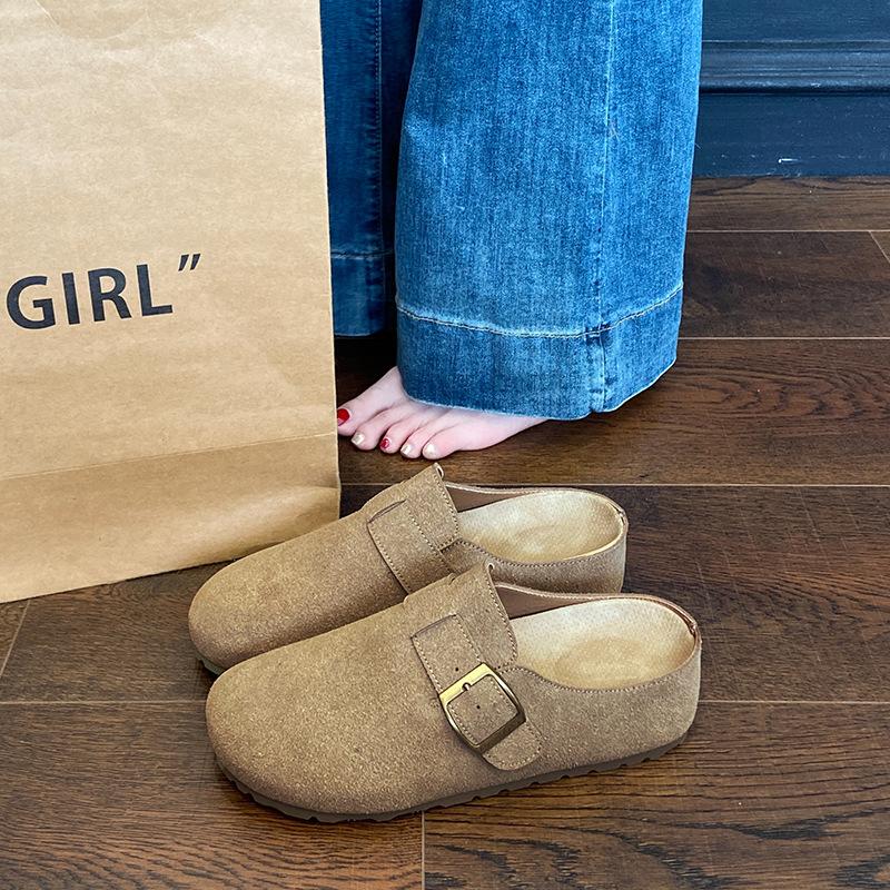 Thick-soled inner height increase, one pedal, baotou, half slippers, women's spring outer wear new single shoes