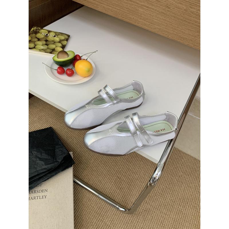 

Туфли Мэри Джейн с круглым носком, нежным вечерним ветерком, 2025 новые, с мелким вырезом, на мягкой подошве, балетки, плоские одинарные туфли женские 39 серебряный