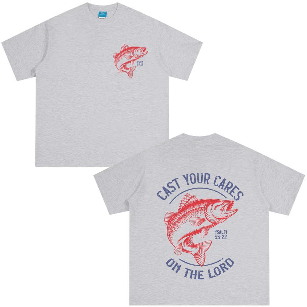 Cast Your Cares on The Lord Bible Verse Christian Fish Graphics Tshirt Unisex Unisex Hiphop Loose Casual Cotton Vintage Tshirts