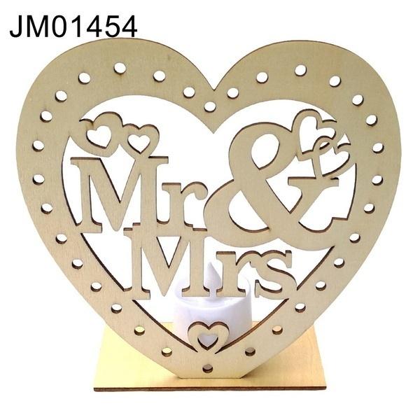 1pc Cute Wooden Heart Sharped LED Candle Lamp Table Ornament Wedding Party Festival Decor