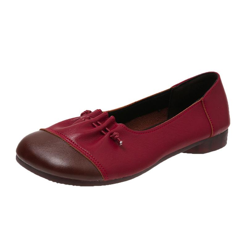 

Большие размеры обуви для женщин Мягкая кожа ретро неглубокие одинарные туфли повседневные женские лоферы без застежек модные мокасины обувь для мам CN 35 красный