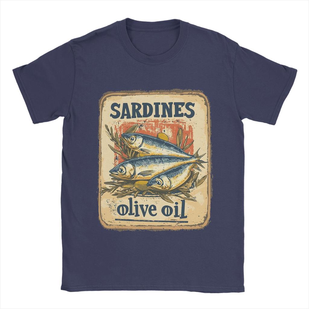 Men Sardines in olive oil   T Shirt  A Vintage Poster Pure Cotton Clothes Casual Short Sleeve Crew Neck Tee Shirt  T-Shirt